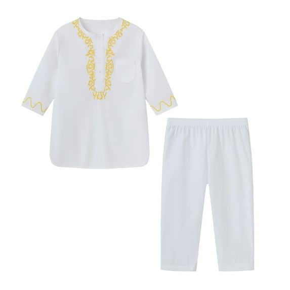 RMGVDSD Boys 2 Piece Outfits Long Sleeve Pants Suit Ethnic Style Embroidered Shirts Tops And Pants Set Arab Children'S Clothes Casual Wear Holiday Party Wear