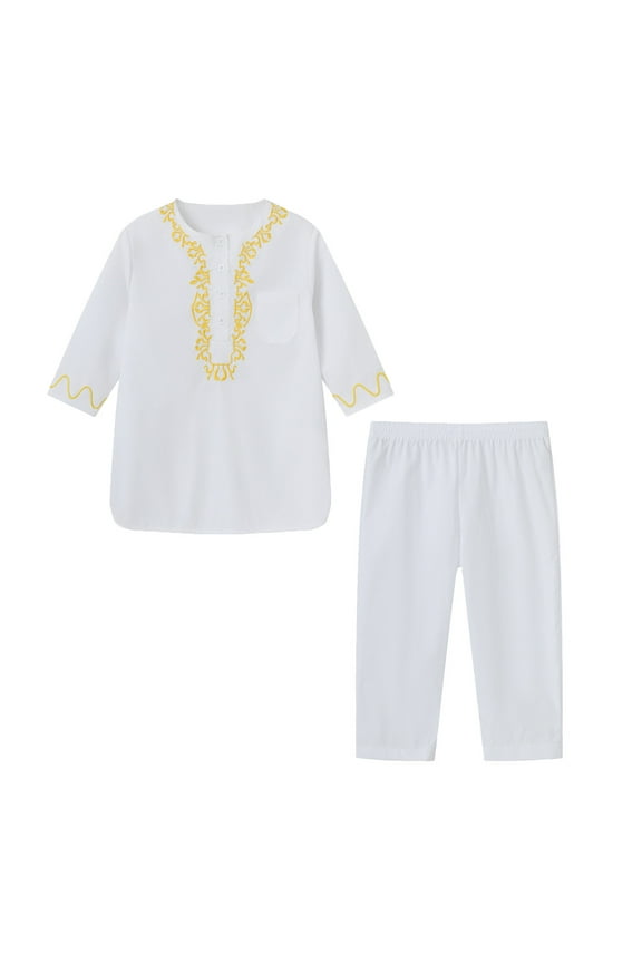 Boys 2 Piece Outfits Long Sleeve Pants Suit Ethnic Style Embroidered Shirts Tops And Pants Set Arab Children'S Clothes Casual Wear Holiday Party Wear