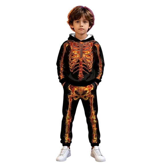 RMGVDSD Boys 2 Piece Skeleton Sweatsuits Halloween Hoodies Sweatpants Set Kids Long Sleeve Hooded Sweatshirt And Jogger Pants Fall Clothes 5-6 Years