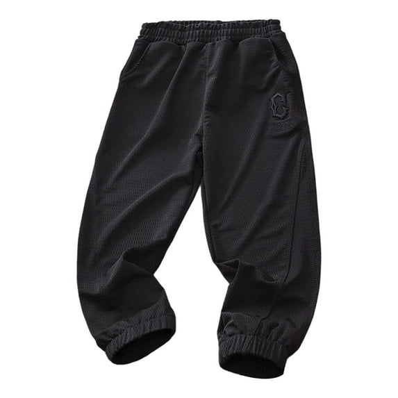 RMGVDSD Boys Active Pants Baggy Elastic Waist Mesh Pants Kids Lightweight Breathable Comfortable Summer Casual Outdoor Sports Trousers 5-6 Years/Black