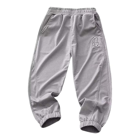 RMGVDSD Boys Active Pants Baggy Elastic Waist Mesh Pants Kids Lightweight Breathable Comfortable Summer Casual Outdoor Sports Trousers 9-10 Years/Grey