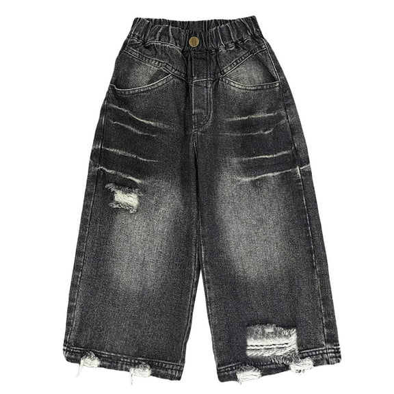 RMGVDSD Boys Baggy Cargo Jeans Boys Distressed Jeans Comfortable Stretch Denim Pants For Kids Casual Fall Outfit Style Toddler Boy Bottoms 4-5 Years/Black