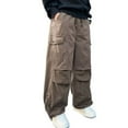 thumbnail image 1 of RMGVDSD Boys Baggy Cargo Pants Boys Cargo Pants Elastic Waist With Drawstring Casual Loose Fit Long Pants For Kids Trousers Fall Outfits 4-5 Years/Coffee, 1 of 7