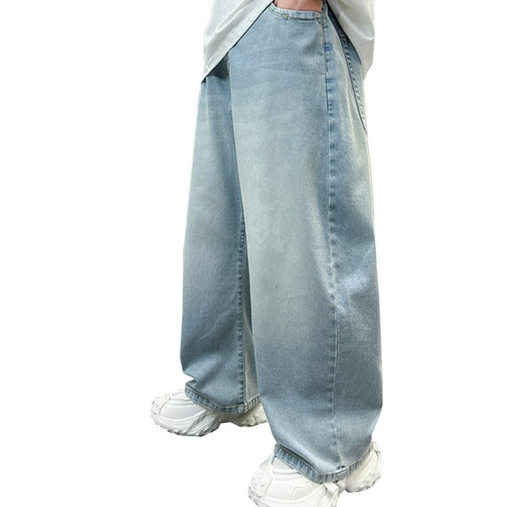 RMGVDSD Boys Baggy Jeans for Kids Teen Straight Wide Leg Jeans Summer Thin Loose Elastic Waist Denim Pants Trousers With Pockets Streetwear 6-7 Years/Blue