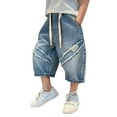 thumbnail image 1 of RMGVDSD Boys Baggy Jorts Shorts Boys Loose Denim Shorts Ripped Elastic Waist Wide Leg Jean Shorts Knee Length Short Pants 13-14 Years/Blue, 1 of 9