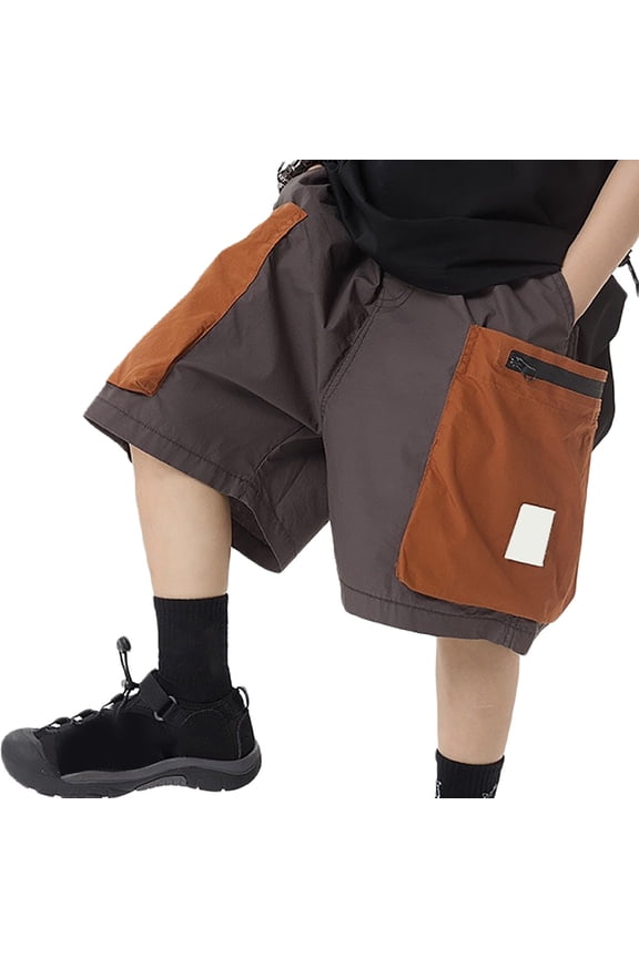 Boys Cargo Denim Shorts Boy's Short Pants Summer Children's Stylish Cargo Shorts For Teen Boys Color Block Pockets Knee Length Shorts 3-4 Years/Orange