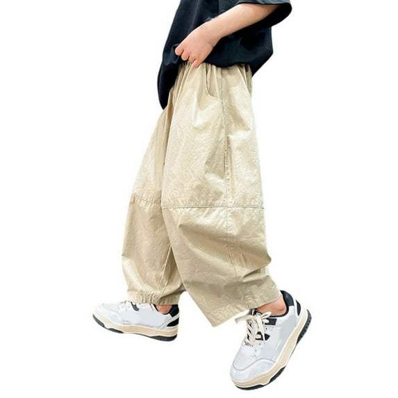 RMGVDSD Boys Cargo Jogger Pants Boys Baggy Cargo Pants Casual Loose Fit Elastic Waist Kids Pants Teenage Relaxed Fit Trousers With Pockets 12-13 Years/Khaki