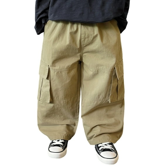 RMGVDSD Boys Cargo Pants Stylish Solid Color Casual Trousers Kids Elastic Waist Pants Comfortable Durable Playwear Everyday Outdoor Trousers Cute School Clothes 7-8 Years