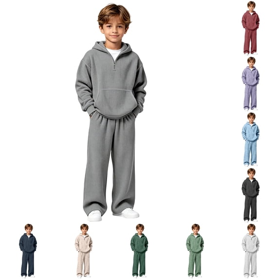 RMGVDSD Boys Clothes 2 Piece Fashion Fall Outfits Quarter Zip Hoodie Sweatshirts Wide Leg Sweatpants Solid Color Sweatsuit Sets With Pockets 10-11 Years