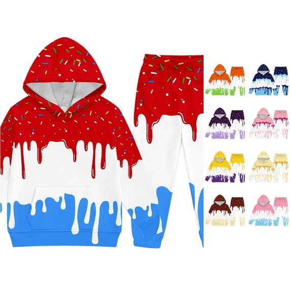 RMGVDSD Boys Clothes Ice Cream Print Hoodie Pants Set with Pocket Sweatshirts Sweatpants 2Pcs Fashion Sweatsuit Sets Fall Winter Outfits Cozy Everyday Wear
