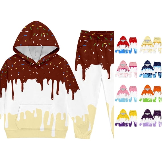 RMGVDSD Boys Clothes Ice Cream Print Hoodie Pants Set with Pocket Sweatshirts Sweatpants 2Pcs Fashion Sweatsuit Sets Fall Winter Outfits Fashion Clothes