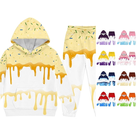 RMGVDSD Boys Clothes Ice Cream Print Hoodie Pants Set with Pocket Sweatshirts Sweatpants 2Pcs Fashion Sweatsuit Sets Fall Winter Outfits Versatile Outfit