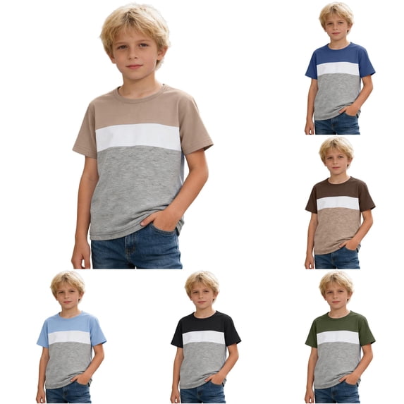 RMGVDSD Boys Color Block Short Sleeve Tee Shirts Kids Casual Crew Neck T Shirts Comfortable Basic Tshirt Children's Tops 6-7 Years