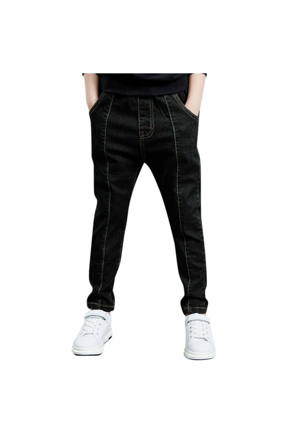 Boys Denim Jeans Pants Little&Big Boys' Regular Straight Fit Jeans Casual Denim Pants Stretch Denim Pants With Pockets 7-8 Years/BK2