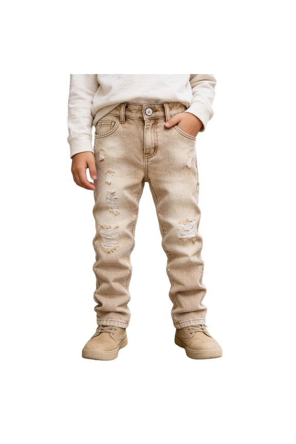 Boys Distressed Jeans High Street Fashion Stretch Jeans Slim Fit Denim Pants For Kids Comfortable Ripped Denim Trousers Versatile Denim Trousers