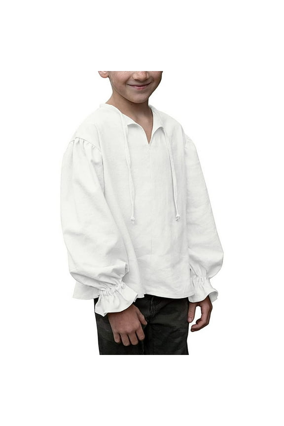 Boys Dress Shirt For Kids Ruffled Long Sleeve Scottish Tops Vintage Halloween Party Shirts Top Basic Tee Shirt Tops for 10-12 Years