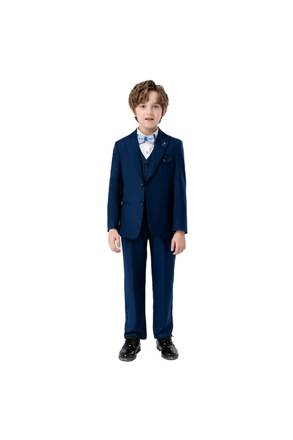 Boys' Formal Slim Fit Suit Set 5 Pieces Solid Color Toddler Tuxedos For Wedding Suits For Teens Boy Dress School Clothes 3-4 Years