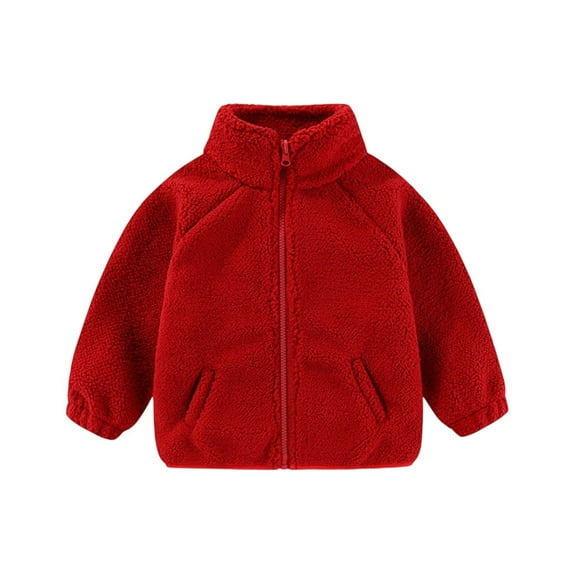 RMGVDSD Boys Girls Jacket Full Zip Fall Winter Soft Fuzzy Coat Outwear With Pockets Winter Warm Thickened Stand Collar Solid Color Outerwear Coats 1-2 Years
