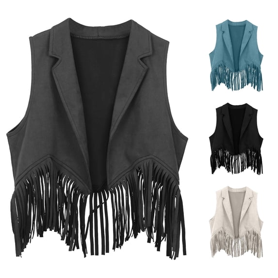 RMGVDSD Boys Girls Western Cowgirl Outfits Open Front Fringe Vest Sleeveless Tassel Waistcoat Tops 60S 70S Cowboy Jacket 5-6 Years