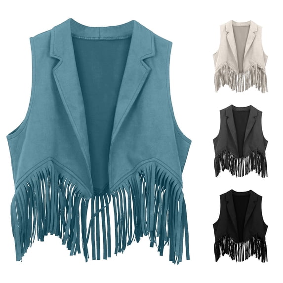 RMGVDSD Boys Girls Western Cowgirl Outfits Open Front Fringe Vest Sleeveless Tassel Waistcoat Tops 60S 70S Cowboy Jacket 7-8 Years