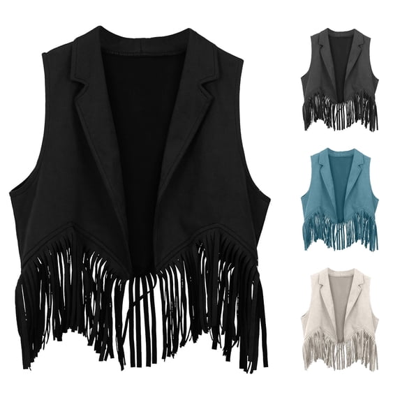 RMGVDSD Boys Girls Western Cowgirl Outfits Open Front Fringe Vest Sleeveless Tassel Waistcoat Tops 60S 70S Cowboy Jacket 9-10 Years