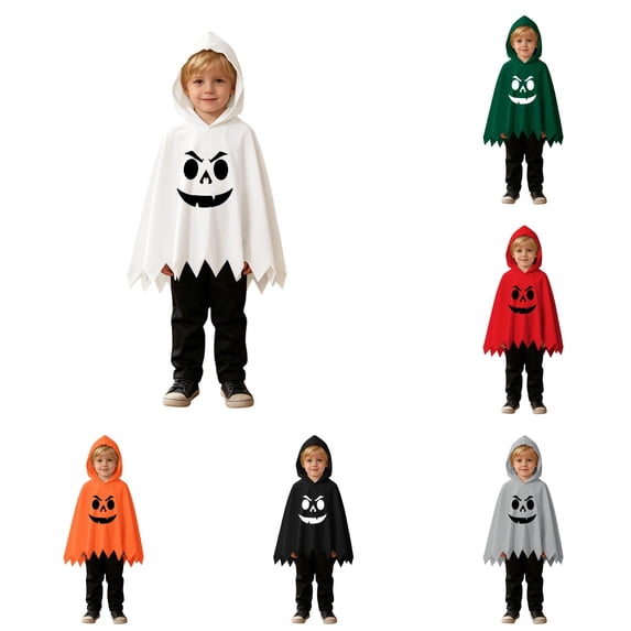 RMGVDSD Boys Halloween Ghost Costume Poncho Cape Hooded Tops And Pants Set Ghost Face Print Kids Halloween Dress Up Outfit Fall Clothes 6-9 Months