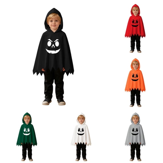 RMGVDSD Boys Halloween Ghost Costume Poncho Cape Hooded Tops And Pants Set Ghost Face Print Kids Halloween Dress Up Outfit Fall Clothes 6-9 Months