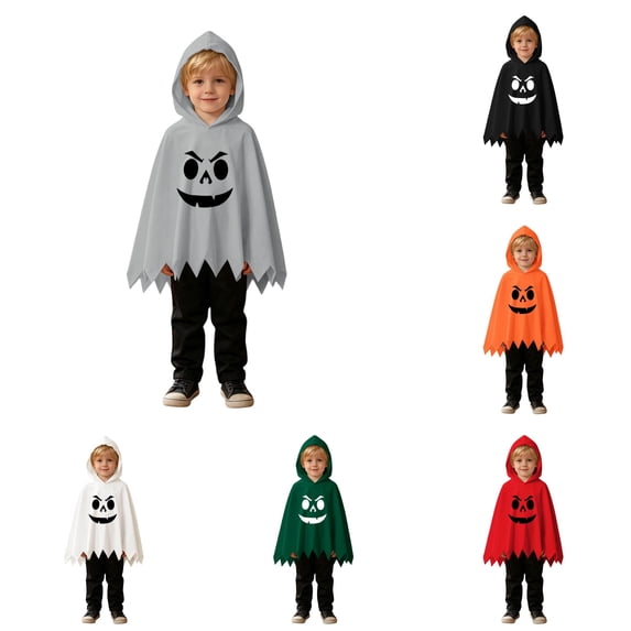 RMGVDSD Boys Halloween Ghost Costume Poncho Cape Hooded Tops And Pants Set Ghost Face Print Kids Halloween Dress Up Outfit Fall Clothes 9-12 Months