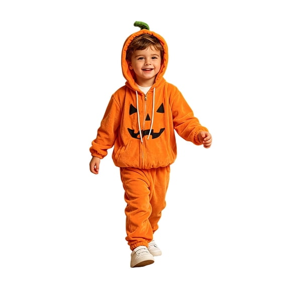 RMGVDSD Boys Halloween Pumpkin Outfits Orange Zip Up Hoodies Jogger Pants Set Kids Cozy Autumn Outfit Soft Comfortable Sweatsuit Sets Kids Boy Clothes