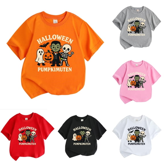 RMGVDSD Boys Halloween T Shirts Pumpkin Graphic Short Sleeve Tee Tops For Kids Fashion Casual T-Shirts Holiday Clothes 5-6 Years