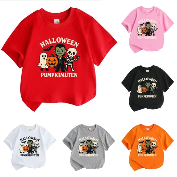 RMGVDSD Boys Halloween T Shirts Pumpkin Graphic Short Sleeve Tee Tops For Kids Fashion Casual T-Shirts Holiday Clothes 7-8 Years