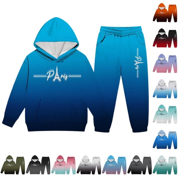 RMGVDSD Boys Hoodie Pants Set Letter Print Hooded Sweatshirts Sweatpants Suit Fall Clothing Set 2 Piece Kids Casual Jogger Tracksuit Sets 11-12 Years