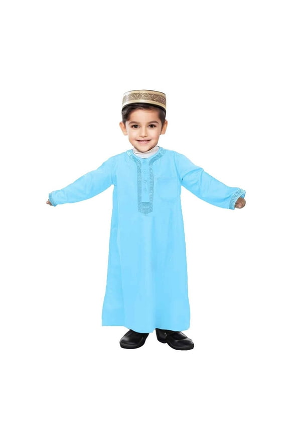 Boys Long Sleeve Robe Ethnic Style Clothes Teenage Embroidered Robe Arab Children's Wear Out Wear Leisure Boys Tshirts for 4-5 Years