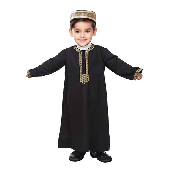 RMGVDSD Boys Long Sleeve Robe Ethnic Style Clothes Teenage Embroidered Robe Arab Children's Wear Out Wear Soft Tshirts Tops for 12-13 Years