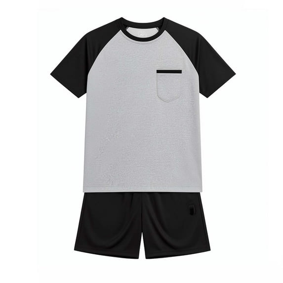 RMGVDSD Boys Pajamas Set 2 Piece Sleepwear for Kids Color Block Short Sleeve Top and Shorts Pajama Sets Soft Comfy Loungewear Clothes 5-6 Years