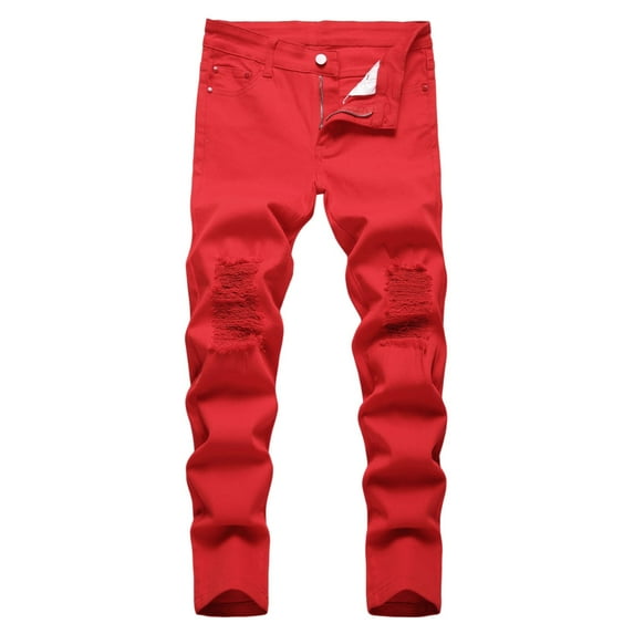 RMGVDSD Boys Relaxed Fit Jeans Boys' Denim Pants Elastic Waist Boys Jeans Casual Denim Trousers With Pocket Streetwear 6-7 Years/Watermelon Red