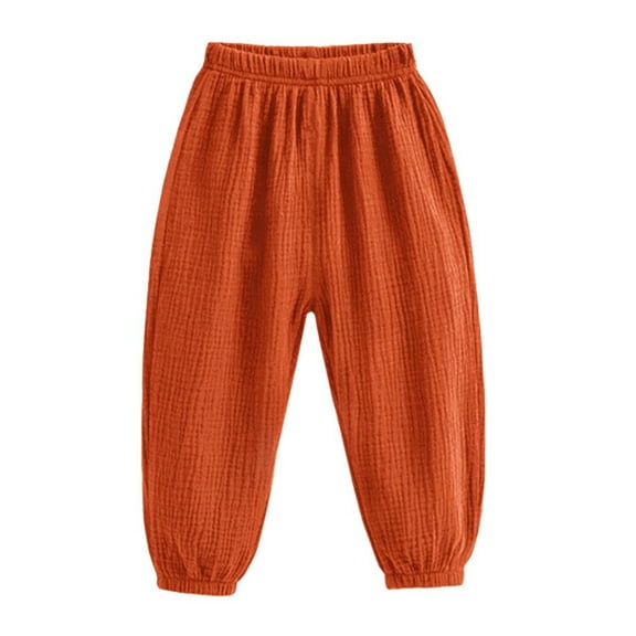 RMGVDSD Boys' Relaxed Fit Pants Toddler Kids Baby Girls Boys Elastic Waist Pants Soft Linen Harem Pants Summer Fall Long Pants 2-3 Years/Brick Red