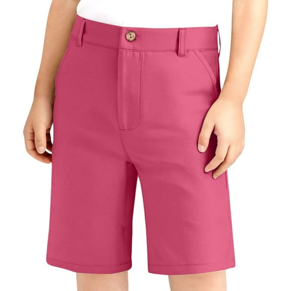 RMGVDSD Boys School Uniform Shorts Boys' Flat Front Stretch Shorts Adjustable Waist Casual School Uniform Golf Short With Pockets 13-14 Years/Hot Pink