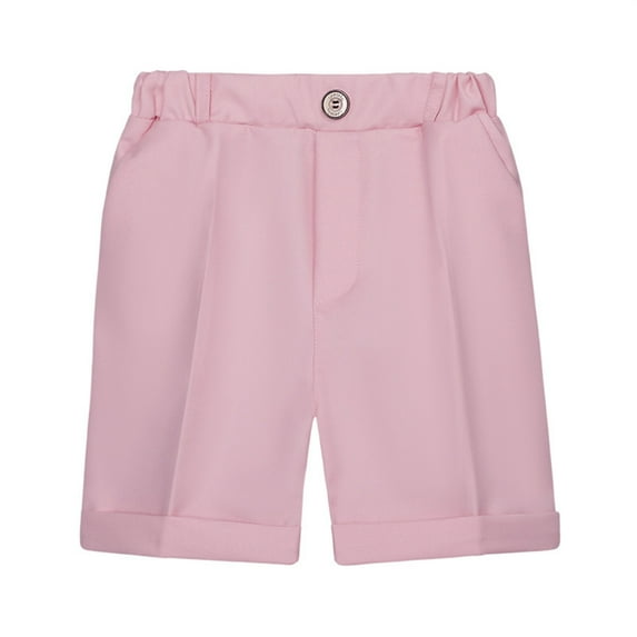 RMGVDSD Boys School Uniform Shorts Toddler Boys' Loose Fit Casual Shorts Breathable Solid Color Pleated And Rolled Suit Pants For Outdoor 4-5 Years/Pink