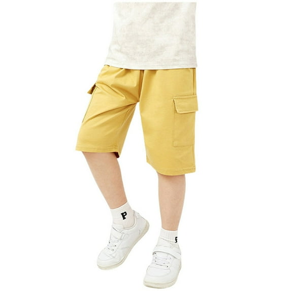 RMGVDSD Boys' Shorts Summer Solid Color Elastic Waist Cargo Sweat Shorts Kids Fashion Casual Athletic Shorts for 5-6 Years