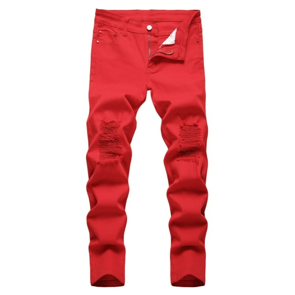 RMGVDSD Boys Skinny Fit Jeans Trousers Elastic Waist Denim Pants Casual Trousers With Pocket Ripped Distressed Jeans Trousers Streetwear 14-16 Years