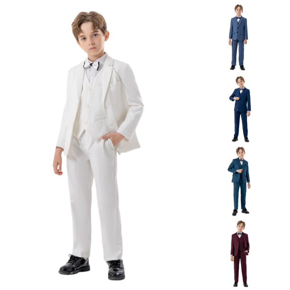 RMGVDSD Boys Suits 4 Piece Outfit Formal Slim Fit Tuxedo Set for Kids Suit Coat with Vest Pants Bowtie Set Holiday Birthday Party Wear Cozy Everyday Wear