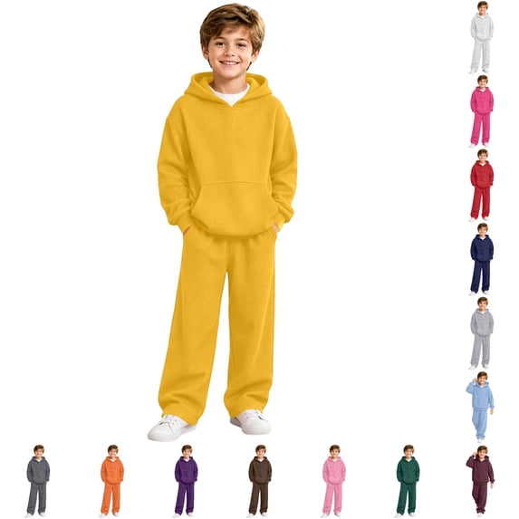 RMGVDSD Boys Sweatsuit Set Casual Solid Color Hoodie Sweatshirts And Wide Leg Sweatpants Two Piece Outfit Kids Fall Winter Clothing Sets 4-5 Years