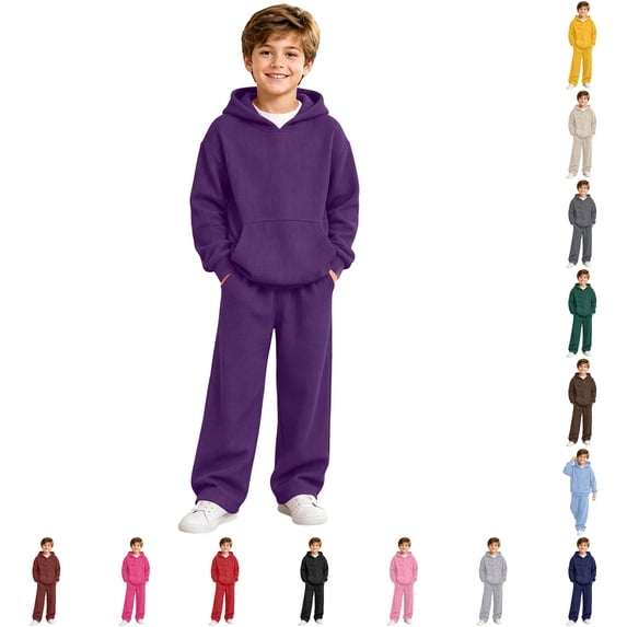 RMGVDSD Boys Sweatsuit Set Casual Solid Color Hoodie Sweatshirts And Wide Leg Sweatpants Two Piece Outfit Kids Fall Winter Clothing Sets 6-7 Years