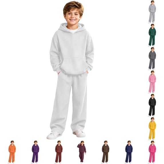 RMGVDSD Boys Sweatsuit Set Casual Solid Color Hoodie Sweatshirts And Wide Leg Sweatpants Two Piece Outfit Kids Fall Winter Clothing Sets 7-8 Years