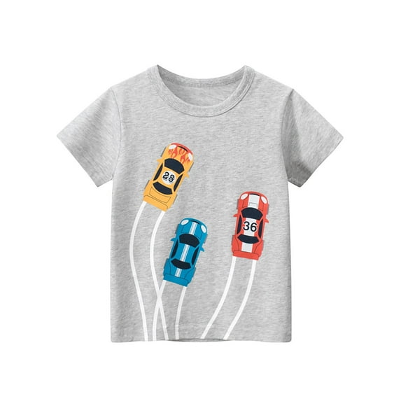 RMGVDSD Boys T Shirts Summer Dark Blue Short Sleeved T Shirt With Car Print Graphic T-Shirts Tops Basic Tees Dailywear for 6-8 Years