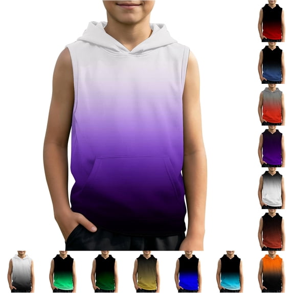 RMGVDSD Boys Tank Tops Gradient Color Hooded T-Shirts For Kids Sleeveless Pullover Hoodies Lightweight Pocket Athletic Tops 2-3 Years