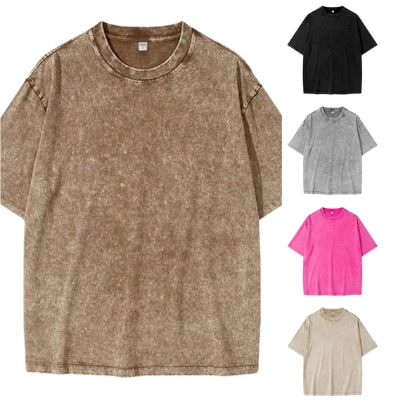 RMGVDSD Boys Tshirts Kids Oversized T Shirts Washed Short Sleeve Crewneck T-Shirts Solid Color Basic Tees Casual Summer Tops 1-2 Years