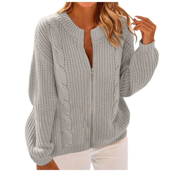 RMGVDSD Cardigan Sweaters For Women Knit Open Front Sweater Long Sleeve Zipper Loose Short Cardigan Outerwear Coats Solid Color Casual Classic Soft Sweater /Grey