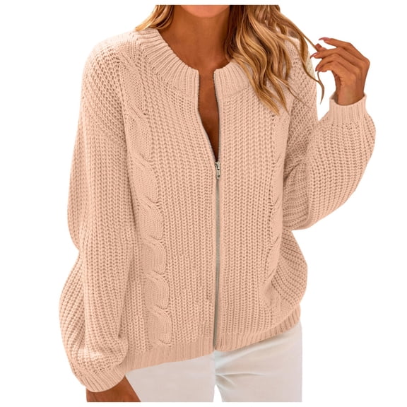 RMGVDSD Cardigan Sweaters For Women Knit Open Front Sweater Long Sleeve Zipper Loose Short Cardigan Outerwear Coats Solid Color Comfort Pullover Sweater Tops /Pink